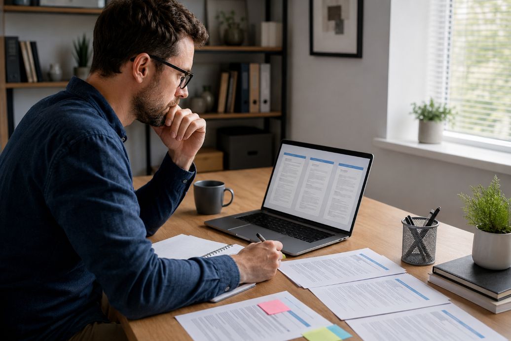 Comparing tailored resumes in a home office