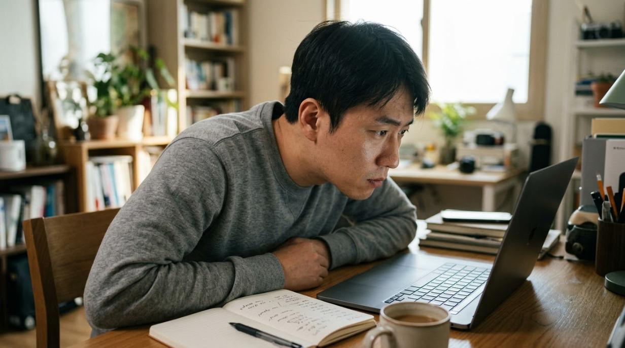 A careful user comparing an address collection with a web address to spot lookalike sites.